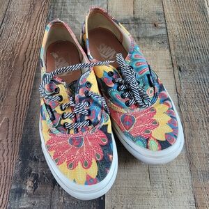 Vans Red and Yellow Paisley Sneakers, Women's 7.5